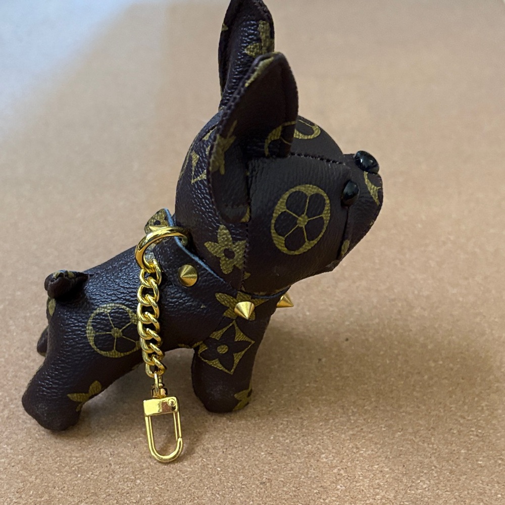 Luxury Brown and Gold Dog. up cycling Louis Vuitton. Bag charm or keychain.ID#2
